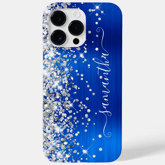 Silver Glitter Royal Blue Glam Girly Signature Case-Mate iPhone Case (Back)