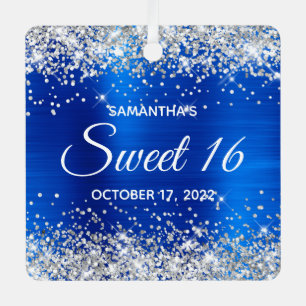Silver Glitter Royal Blue Ombre Foil Sweet 16 Metal Tree Decoration