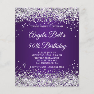 Silver Glitter Royal Purle Ombre 50th Birthday Flyer