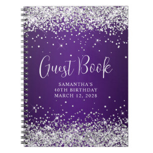 Silver Glitter Royal Purple 40th Birthday Guest Notebook