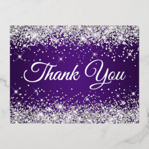 Silver Glitter Royal Purple Birthday Thank You Foil Invitation Postcard