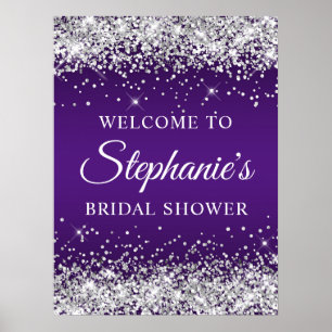 Silver Glitter Royal Purple Bridal Shower Welcome Poster
