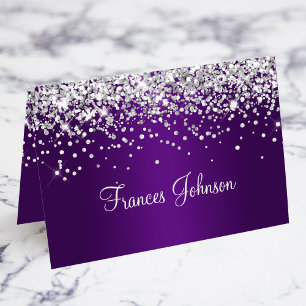 Silver Glitter Royal Purple Ombre Name Place Cards