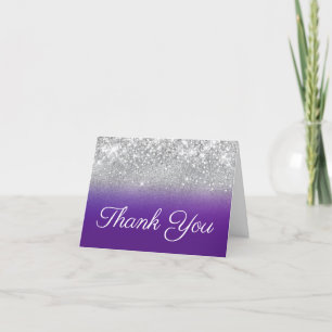 Silver Glitter Royal Purple Ombre Overlay Thank You Card