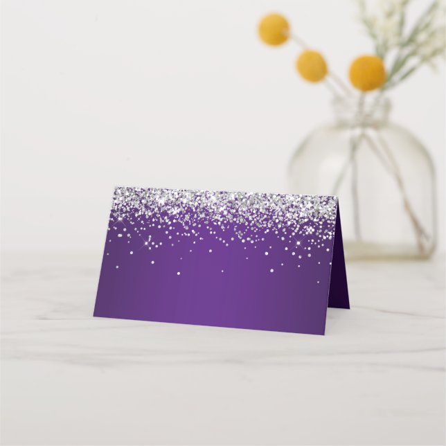 Silver Glitter Royal Purple Ombre Place Card (Front)
