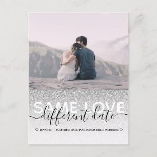Silver Glitter Same Love Different Date Wedding Announcement Postcard