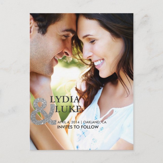 Silver Glitter Save The Date Announcement Postcard (Front)