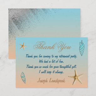 Silver Glitter Seashell Starfish Retirement Thanks Card