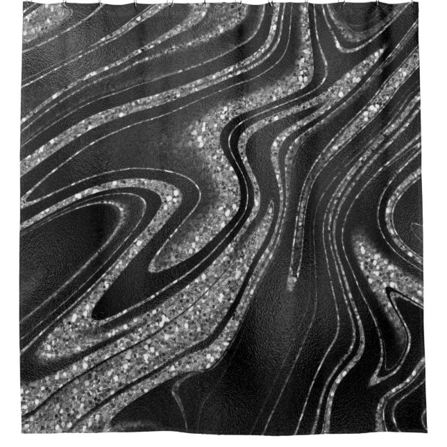 Silver Glitter Shimmer Black  Shower Curtain (Front)
