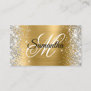 Silver Glitter Shiny Gold Foil Fancy Monogram Business Card