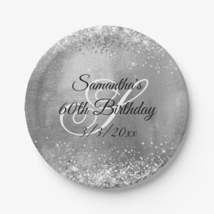 Silver Glitter Silver Foil 60th Birthday Paper Plate