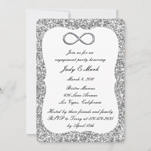 Silver Glitter Silver Infinity Engagement Party Invitation (Front)