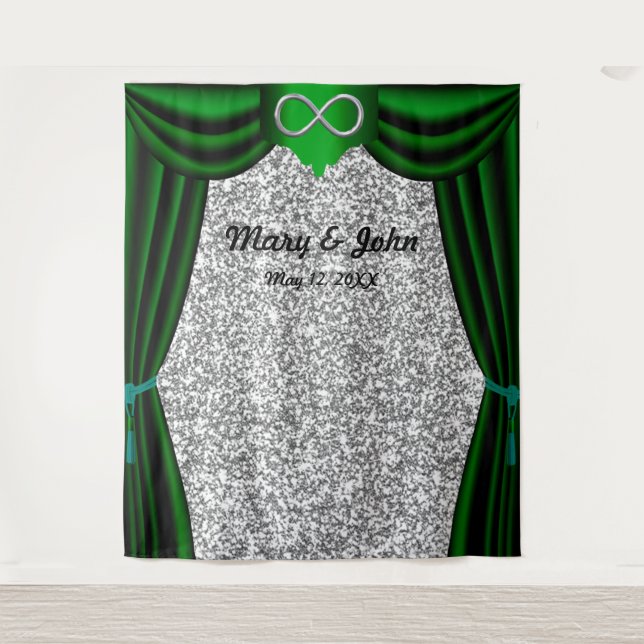 Silver Glitter Silver Infinity Green Curtain Tapestry (Front)