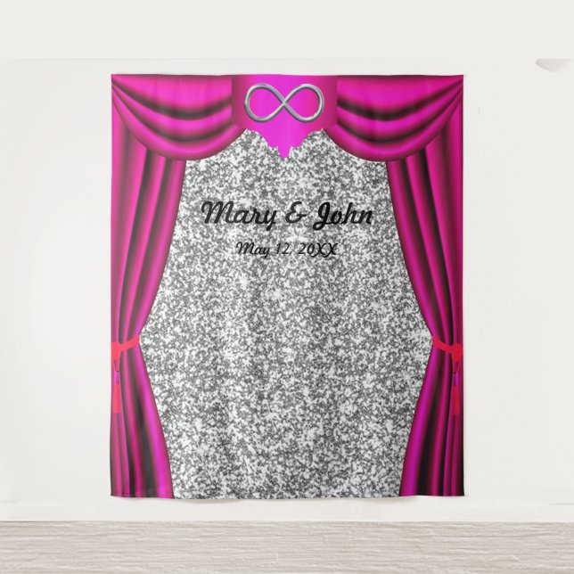 Silver Glitter Silver Infinity Pink Curtain Tapestry (Front)