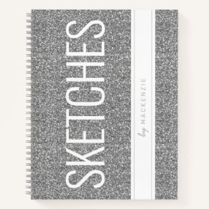 Silver Glitter Sketch Book Name Large Text