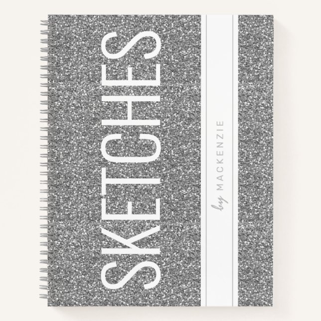 Silver Glitter Sketch Book Name Large Text (Front)