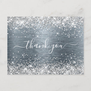 Silver Glitter Slate Foil Birthday Thank You Postcard