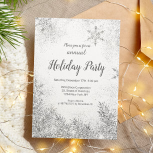 Silver glitter snow Christmas corporate white Invitation