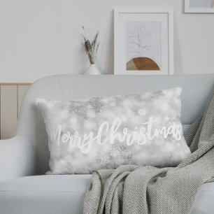 Silver Glitter Snow Personalised Lumbar Pillow