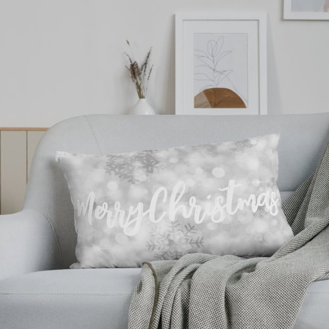 Silver Glitter Snow Personalised Lumbar Pillow (Creator Uploaded)