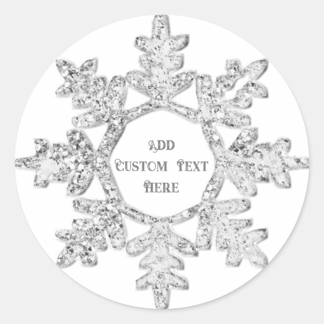 Silver Glitter Snowflake Christmas Personalised Classic Round Sticker (Front)
