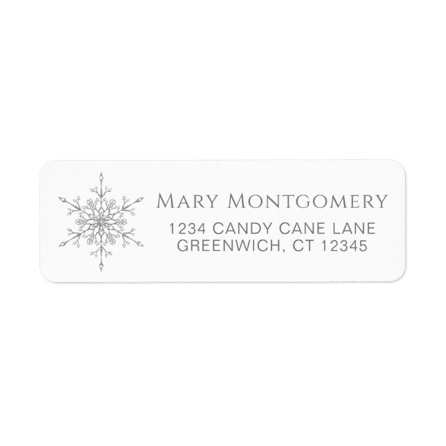 Silver Glitter Snowflake Christmas Return Address Label (Front)