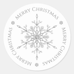 Silver Glitter Snowflake Merry Christmas Classic Round Sticker
