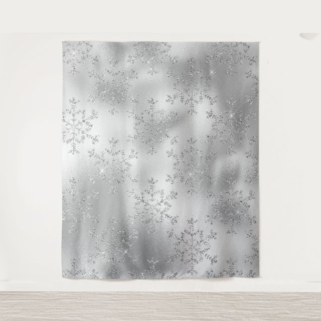 Silver Glitter Snowflake Photo  Backdrop  Tapestry (Front)