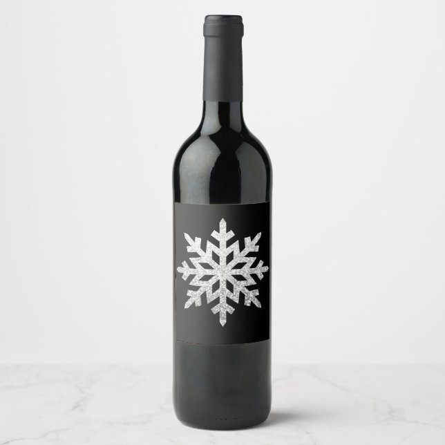 Silver Glitter Snowflake Wine Label (Front)