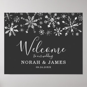 Silver Glitter Snowflake Winter Wedding Welcome Poster
