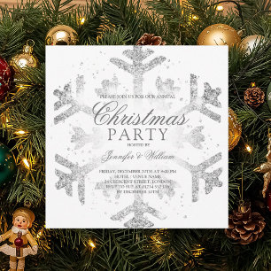 Silver Glitter Snowflake Xmas Holiday Party Invitation