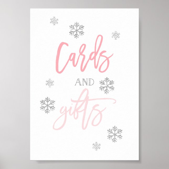 Silver Glitter Snowflakes | Cards and Gifts Sign (Front)