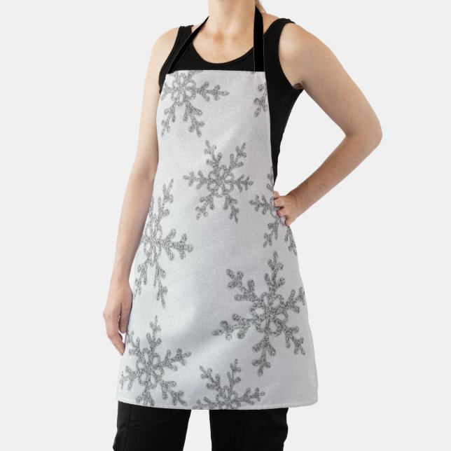 Silver Glitter Snowflakes,Christmas  Apron (Insitu)