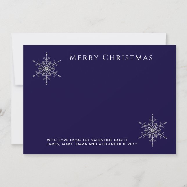 Silver Glitter Snowflakes Navy Christmas Photo Holiday Card (Front)