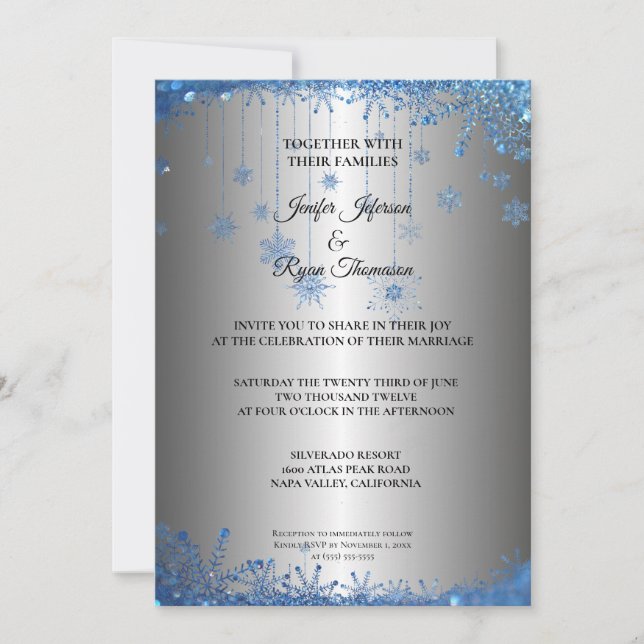 Silver glitter snowflakes wedding Invitation (Front)
