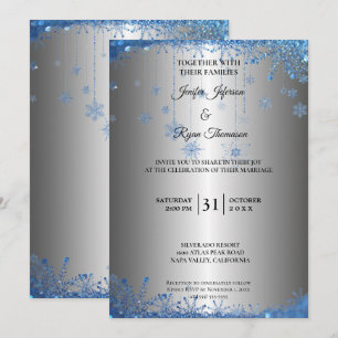 Silver glitter snowflakes wedding Invitation