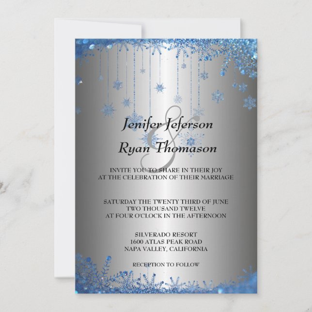 Silver glitter snowflakes wedding Invitation (Front)