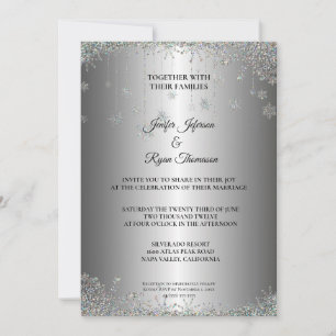Silver glitter snowflakes wedding Invitation
