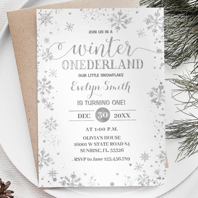 Silver Glitter Snowflakes Winter Birthday Invitation (Creator Uploaded)