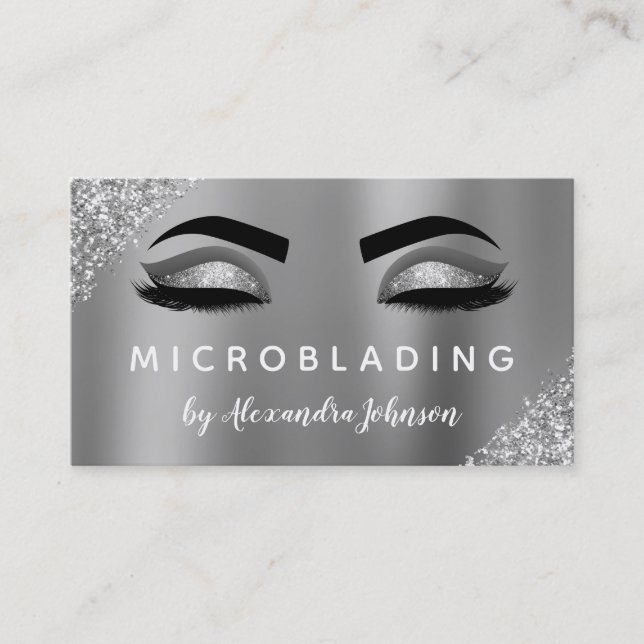 Silver Glitter Sparkle Eyelashes Microblading Business Card (Front)
