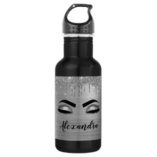 Silver Glitter Sparkle Eyelashes Monogram Name 532 Ml Water Bottle