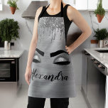 Silver Glitter Sparkle Eyelashes Monogram Name Apron<br><div class="desc">Silver Faux Foil Metallic Sparkle Glitter Brushed Metal Monogram Name and Initial Eyelashes (Lashes),  Eyelash Extensions and Eyes Cooking Apron. This makes the perfect sweet 16 birthday,  wedding,  bridal shower,  anniversary,  baby shower or bachelorette party gift for someone decorating her room in trendy cool style.</div>