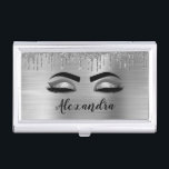 Silver Glitter Sparkle Eyelashes Monogram Name Business Card Holder<br><div class="desc">Silver Faux Foil Metallic Sparkle Glitter Brushed Metal Monogram Name and Initial Eyelashes (Lashes),  Eyelash Extensions and Eyes Business Card Holder. This makes the perfect sweet 16 birthday,  wedding,  bridal shower,  anniversary,  baby shower or bachelorette party gift for someone decorating her room in trendy cool style.</div>