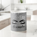 Silver Glitter Sparkle Eyelashes Monogram Name Coffee Mug<br><div class="desc">Silver Faux Foil Metallic Sparkle Glitter Brushed Metal Monogram Name and Initial Eyelashes (Lashes),  Eyelash Extensions and Eyes Coffee Cup  or Mug. The design makes the perfect sweet 16 birthday,  wedding,  bridal shower,  anniversary,  baby shower or bachelorette party gift for someone looking for a trendy cool style.</div>