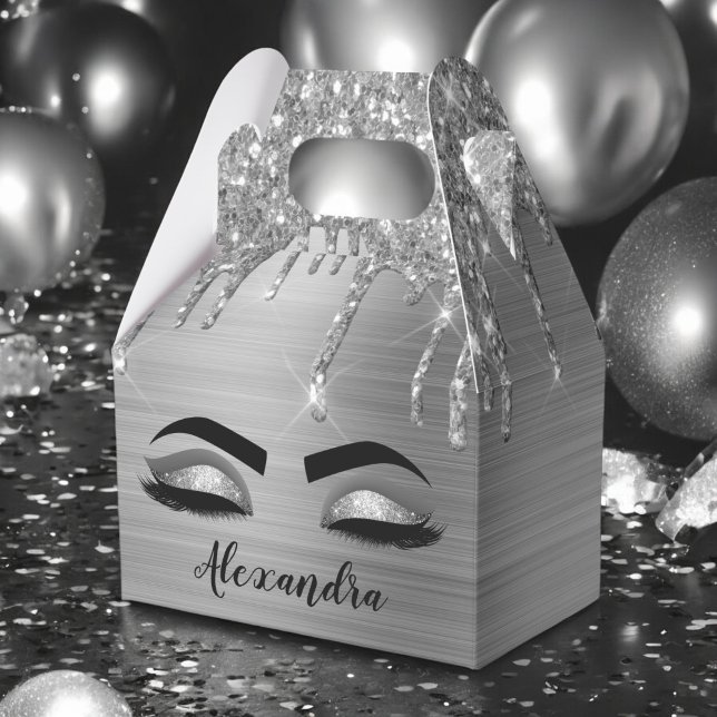 Silver Glitter Sparkle Eyelashes Monogram Name Favour Box (Creator Uploaded)