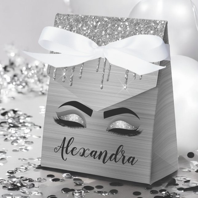 Silver Glitter Sparkle Eyelashes Monogram Name Favour Box (Creator Uploaded)