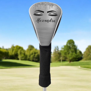 Silver Glitter Sparkle Eyelashes Monogram Name Golf Head Cover