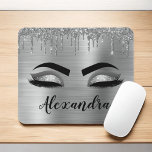 Silver Glitter Sparkle Eyelashes Monogram Name Mouse Pad<br><div class="desc">Silver Faux Foil Metallic Sparkle Glitter Brushed Metal Monogram Name and Initial Eyelashes (Lashes),  Eyelash Extensions and Eyes Mousepad. The design makes the perfect sweet 16 birthday,  wedding,  bridal shower,  anniversary,  baby shower or bachelorette party gift for someone looking for a trendy cool style.</div>