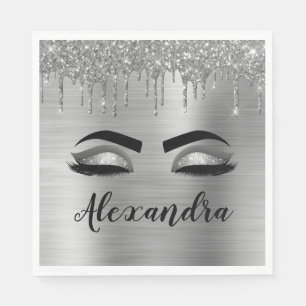 Silver Glitter Sparkle Eyelashes Monogram Name Napkin