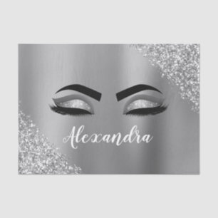 Silver Glitter Sparkle Eyelashes Monogram Name Tissue Paper